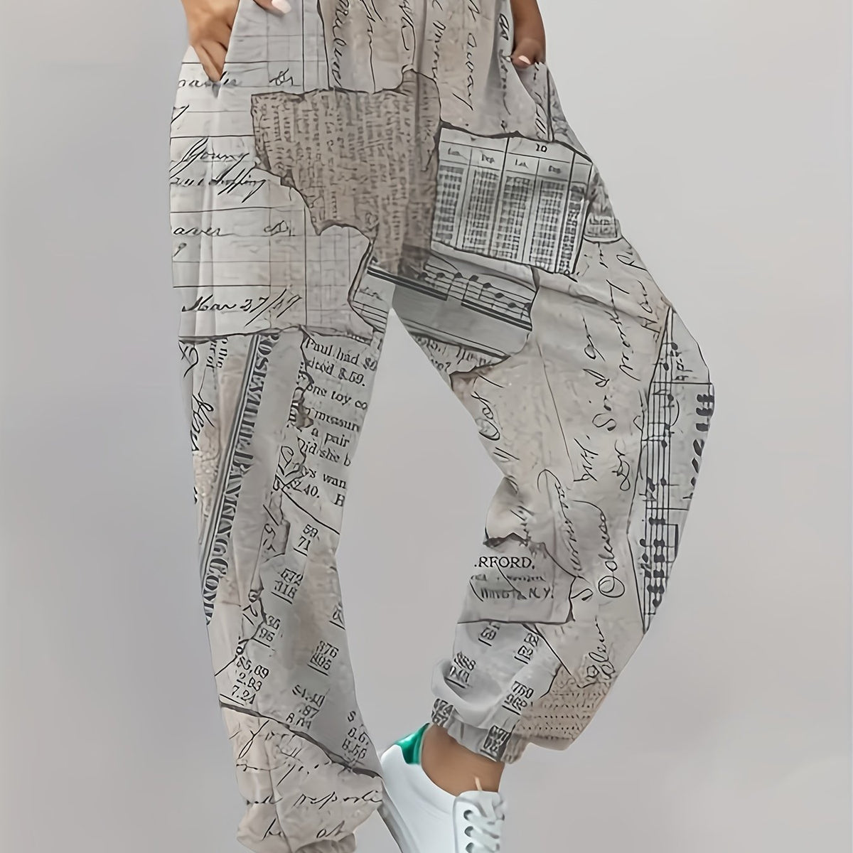 Women's Plus Map Print Elastic Waist Loose Sporty Pants