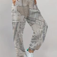 Women's Plus Map Print Elastic Waist Loose Sporty Pants
