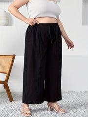  Solid Wide Leg Trousers w/ Pockets