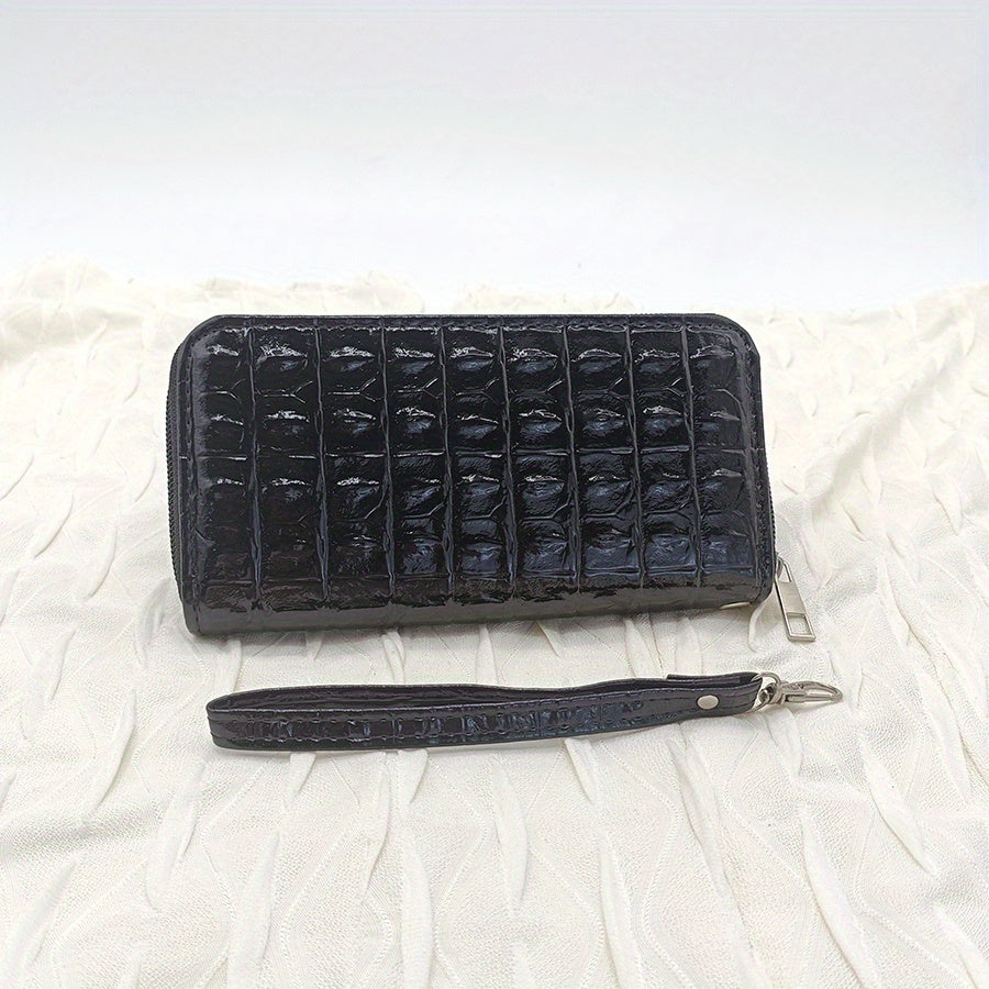 Vintage Crocodile Embossed Long Wallet Zipper Around Coin Purse Faux Leather
