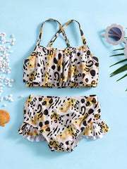 Leopard Print 2pcs Swimsuit Set For Girls Comfy Bathing Suit