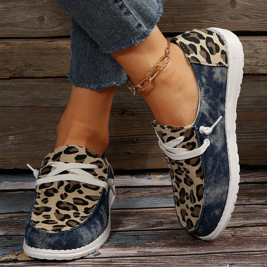 Leopard Printed Slip On Sneakers Lightweight Round Toe Outdoor Shoes