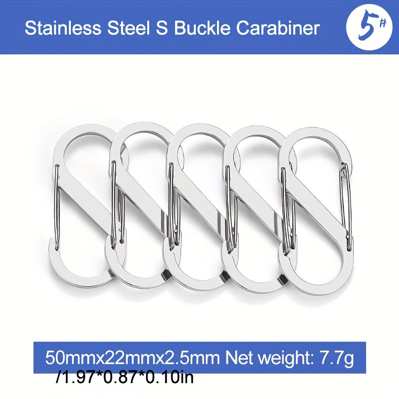 5pcs S Type Stainless Steel Carabiner Mini Keychain Hook