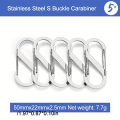 5pcs S Type Stainless Steel Carabiner Mini Keychain Hook
