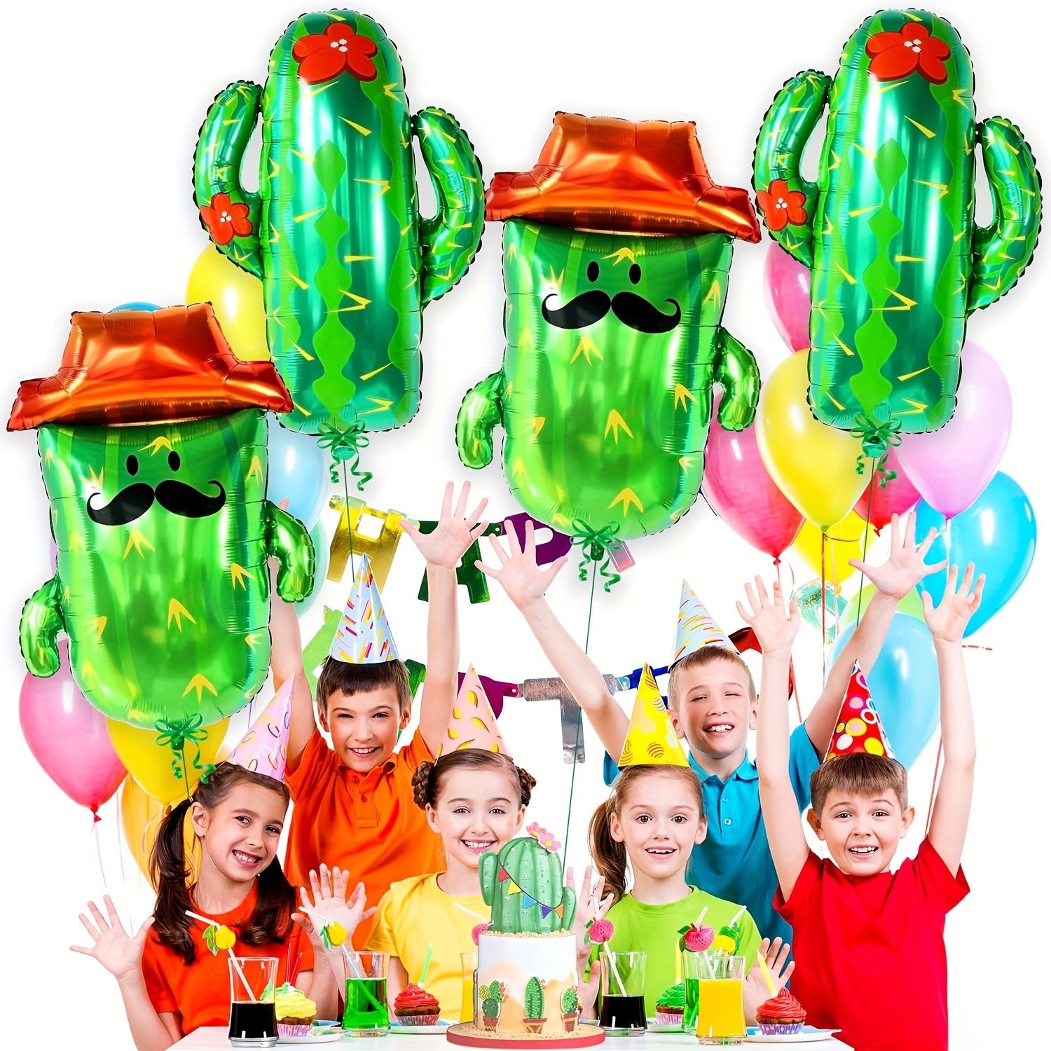4pcs Giant Cactus Foil Balloons Mexican Holiday Party Decoration