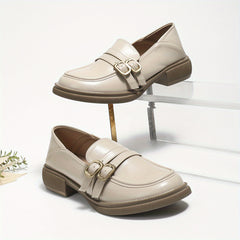 Chunky Loafers with Two Buckle Straps, Round Toe