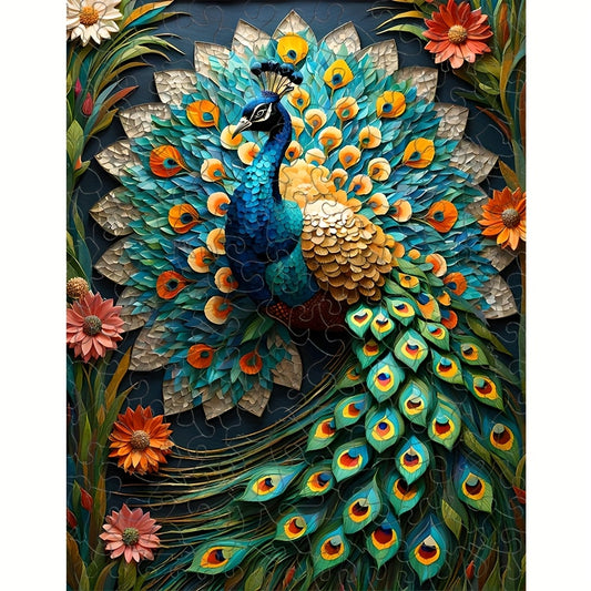 Peacock Wooden Puzzle Vibrant Colors Ideal for Home Decor & Artistic Creation