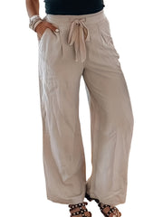  Women's Drawstring High Rise Wide Leg Trousers
