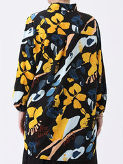  Geometric Print Button Up Collar Blouse