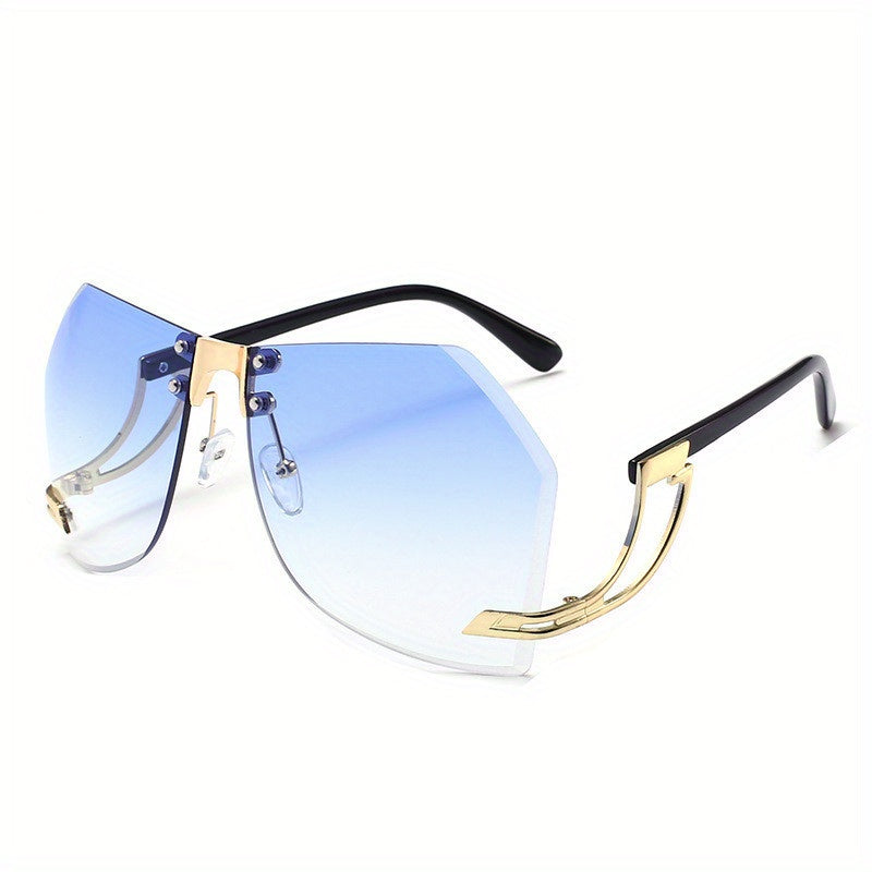 Y2K Geometric Rimless Sunglasses Rivet Ombre UV400 Sun Shades