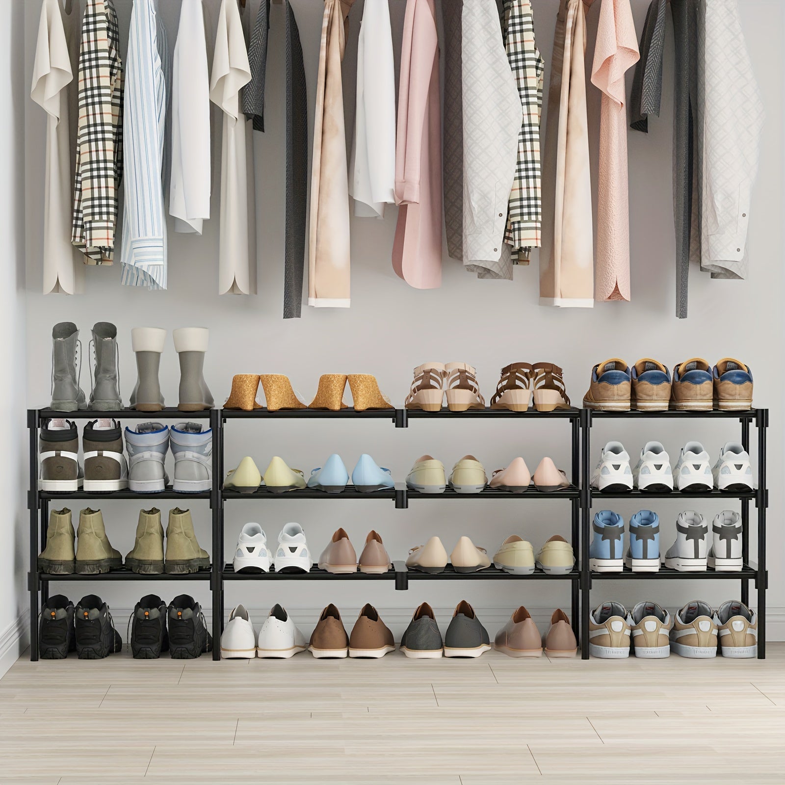 4 Column 3 Layer Shoes Rack Floor Standing Shoes Storage Stackable