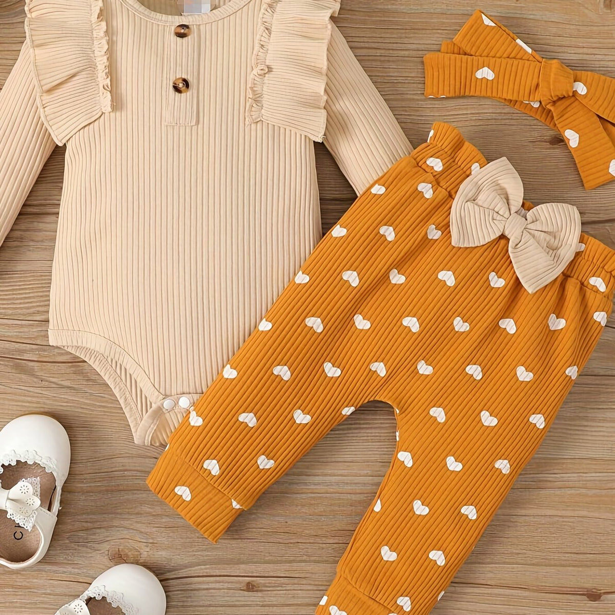 Baby Girl Long Sleeve Ruffle Trim Bodysuit & Pants Set