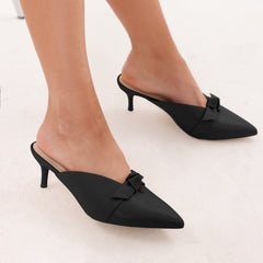 Women's Bow Kitten Heels Slip On Low Heels Sandals