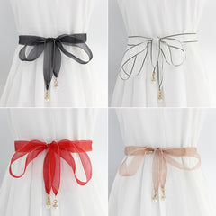 Lace Waistband Dress Belt with Pearl Pendant
