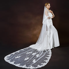Romantic Double Layer Bridal Veil with Flowing Tails