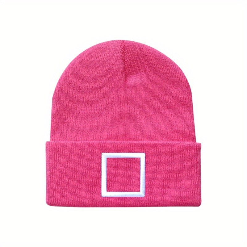 Square Embroidery Knitted Hat For Men