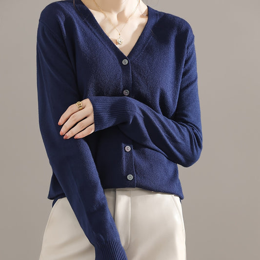 V Neck Solid Long Sleeve Cardigan for Women