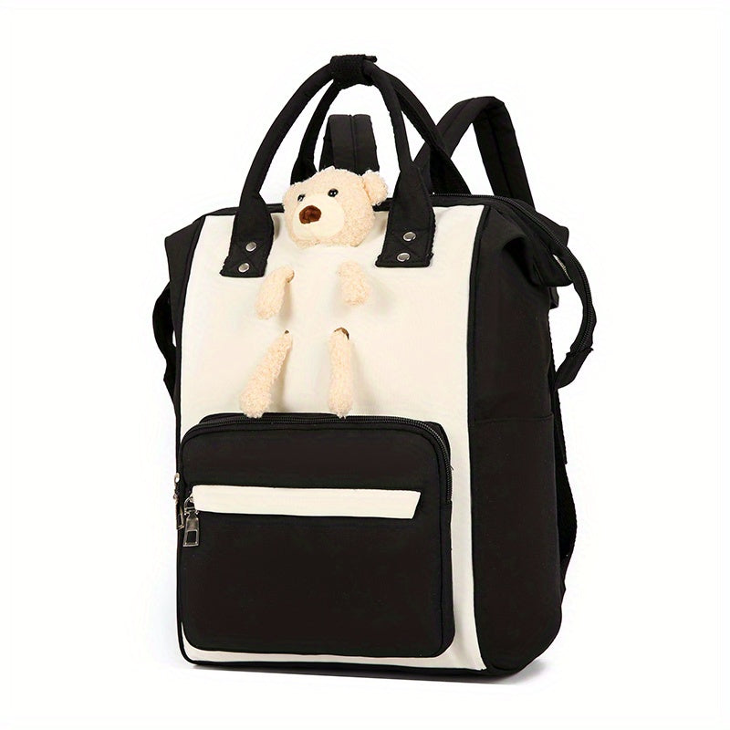 Bear Decor Backpack Cartoon Multifunctional Colorblock Rucksack