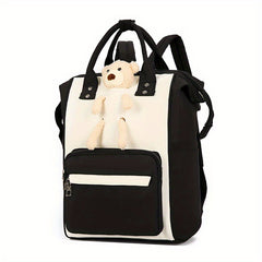 Bear Decor Backpack Cartoon Multifunctional Colorblock Rucksack