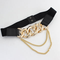 Women's Gold Waist Chain Belt Dress Accessory Elastic Waistband