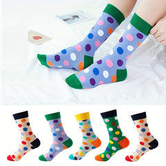 5 Pairs Polka Dot Print Socks Comfy Soft Mid Tube Women's Stockings