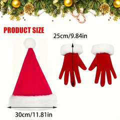 Red Velvet Santa Hat & Gloves Set Festive Christmas Accessories
