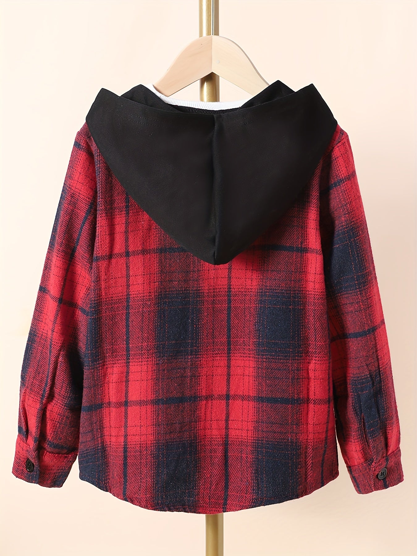 Boys Plaid Shirts Long Sleeve Hooded Tops Spring Fall Outwear