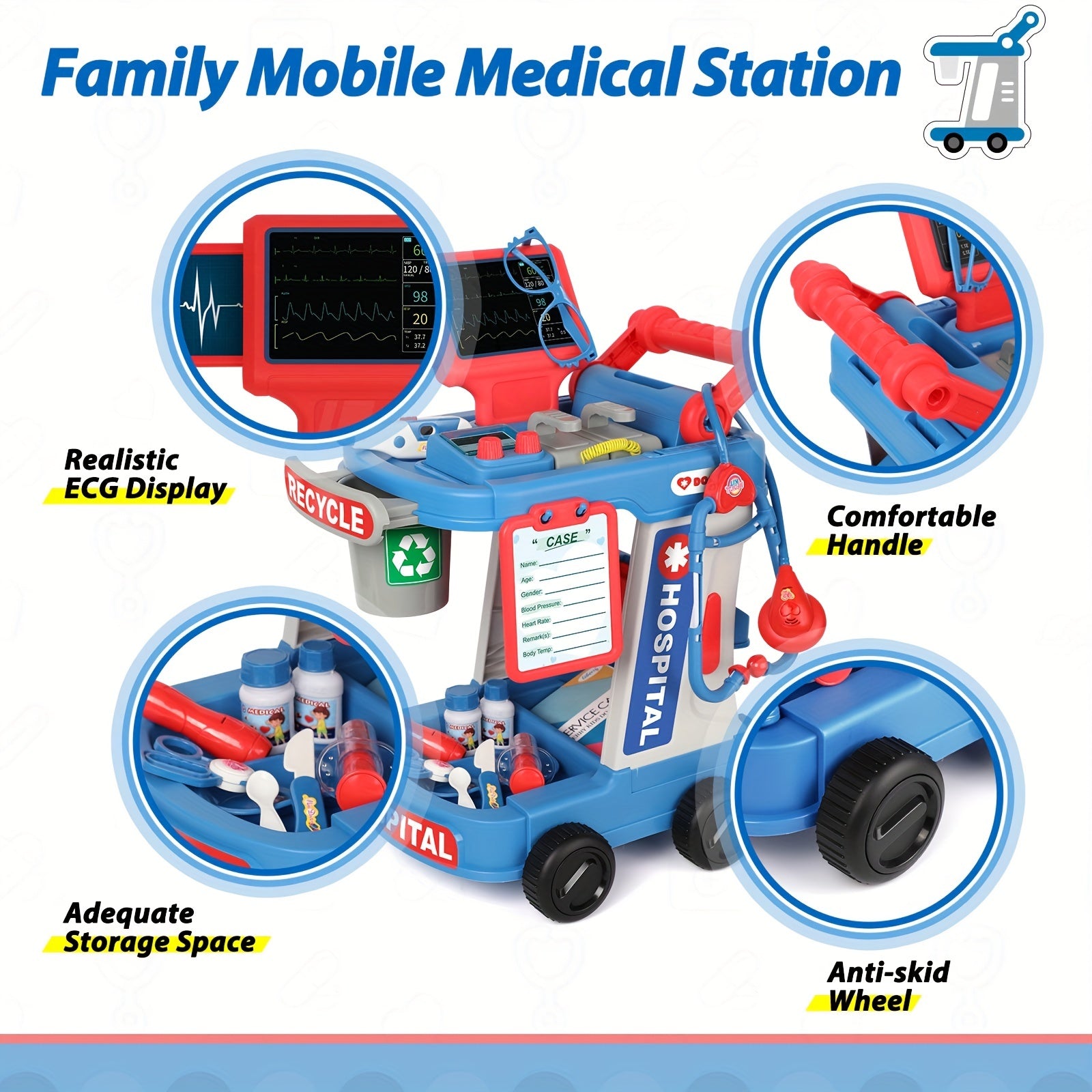 Kids Doctor Kit Pretend Playset with Cart and Stethoscope