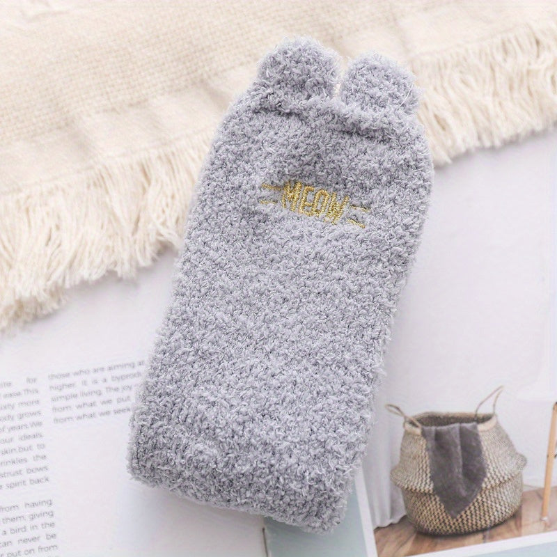 Bear Pattern Fuzzy Socks Mid Tube Stockings