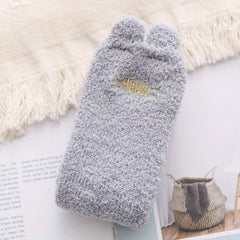 Bear Pattern Fuzzy Socks Mid Tube Stockings