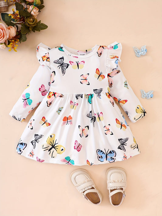 Baby Girls Butterfly Print Flying Sleeve Dress