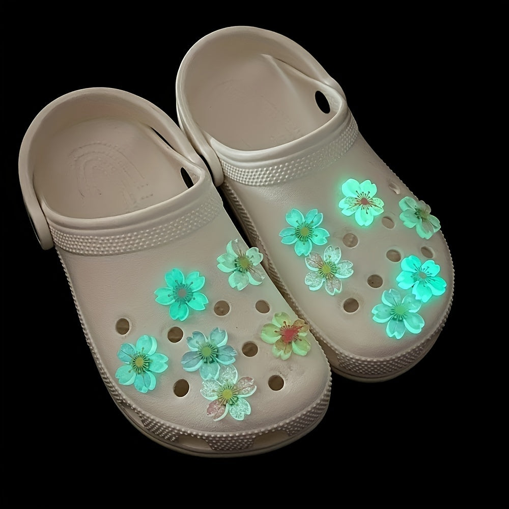 12pcs Luminous Sakura Cherry Blossoms Shoe Charms For Crocs Glow In Dark