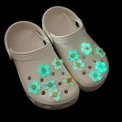 12pcs Luminous Sakura Cherry Blossoms Shoe Charms For Crocs Glow In Dark