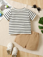 2pcs Little Boy Casual Striped Tees & Shorts Set Summer Kids Clothes