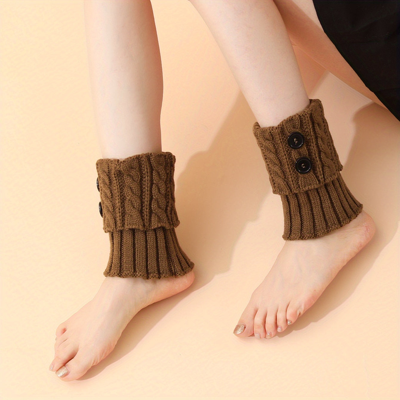 Rib Knit Leg Warmers with Buttons Boot Cuffs