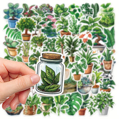 50pcs Green Plants & Flowers Vinyl Stickers Nature Themed Self Adhesive Decals