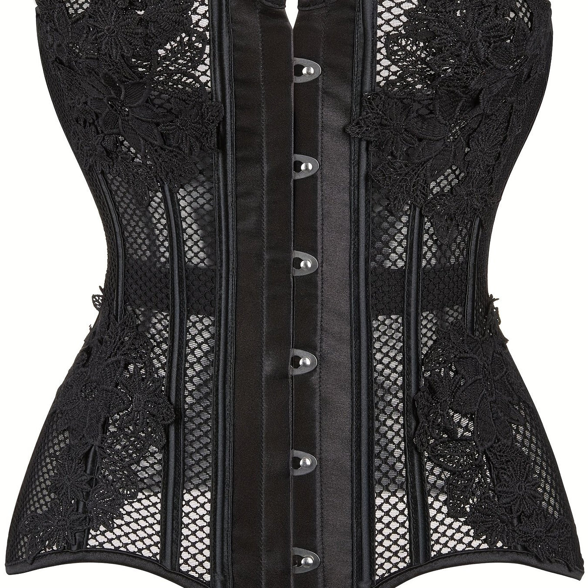 Fishnet Corset Bustier Cut Out Lace Up Body Shaper Lingerie
