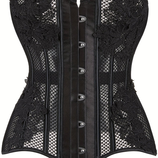 Fishnet Corset Bustier Cut Out Lace Up Body Shaper Lingerie