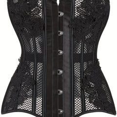 Fishnet Corset Bustier Cut Out Lace Up Body Shaper Lingerie