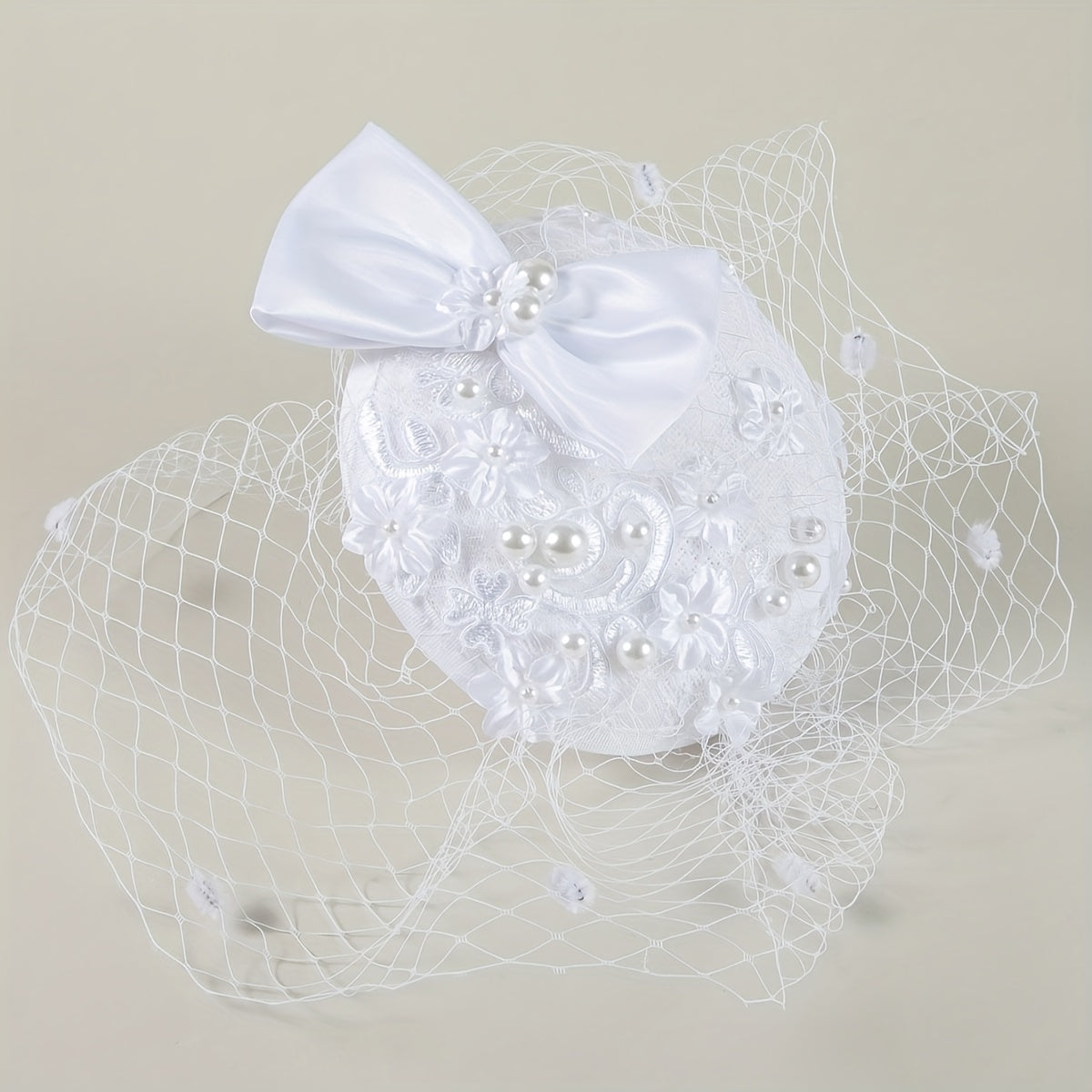 Mesh Head Piece Inlaid Faux Pearl with Satjson