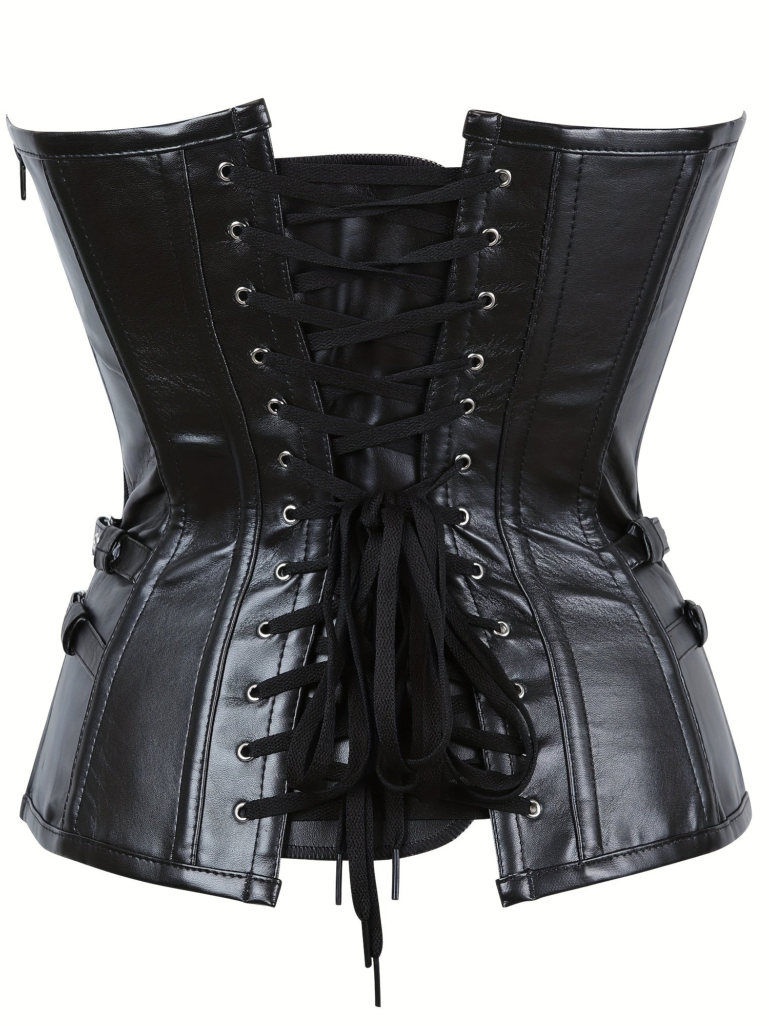 Gothic Leather Strapless Corset Tummy Control Slimmer Lace Up