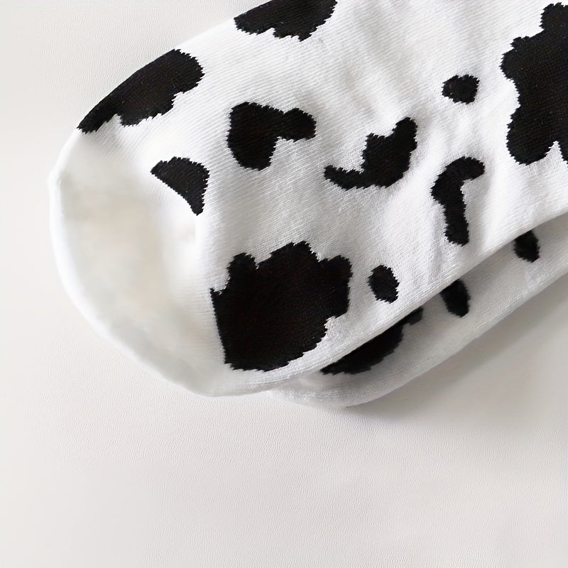 5 Pairs Cartoon Cow Print Socks & Lightweight Ankle Socks Women's Stockings