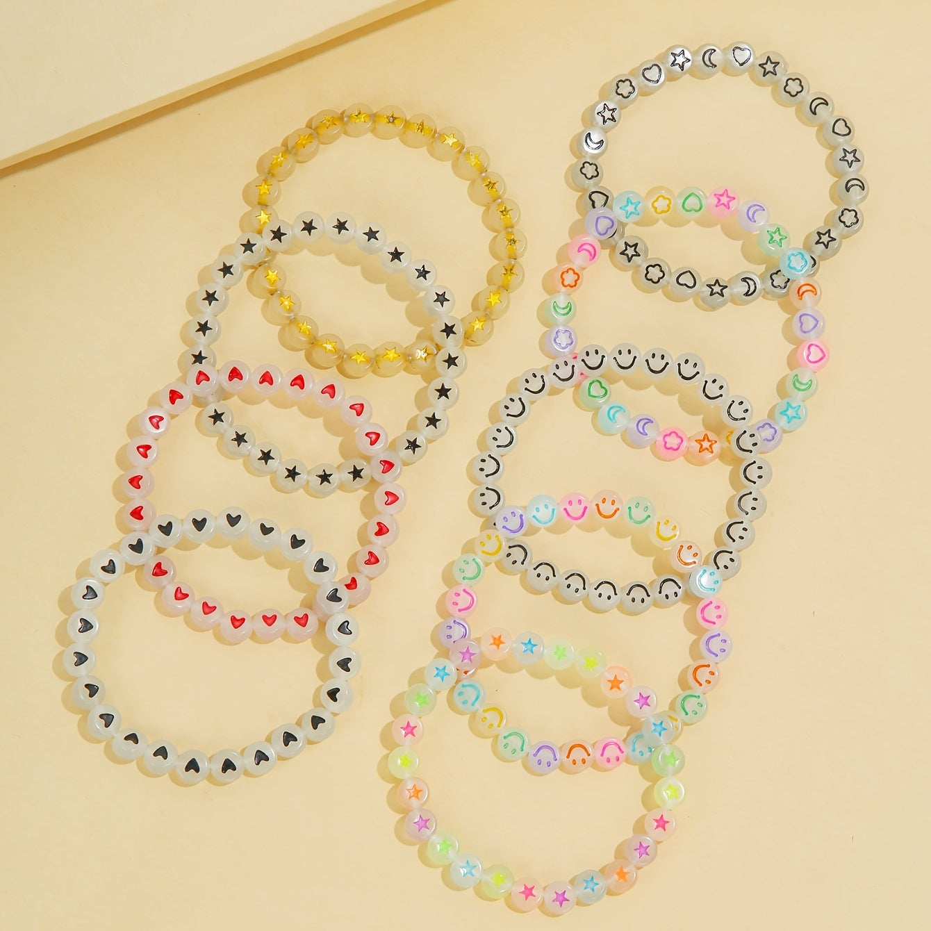 9pcs Girls Luminous Beads Bracelet Set Kids Accessories