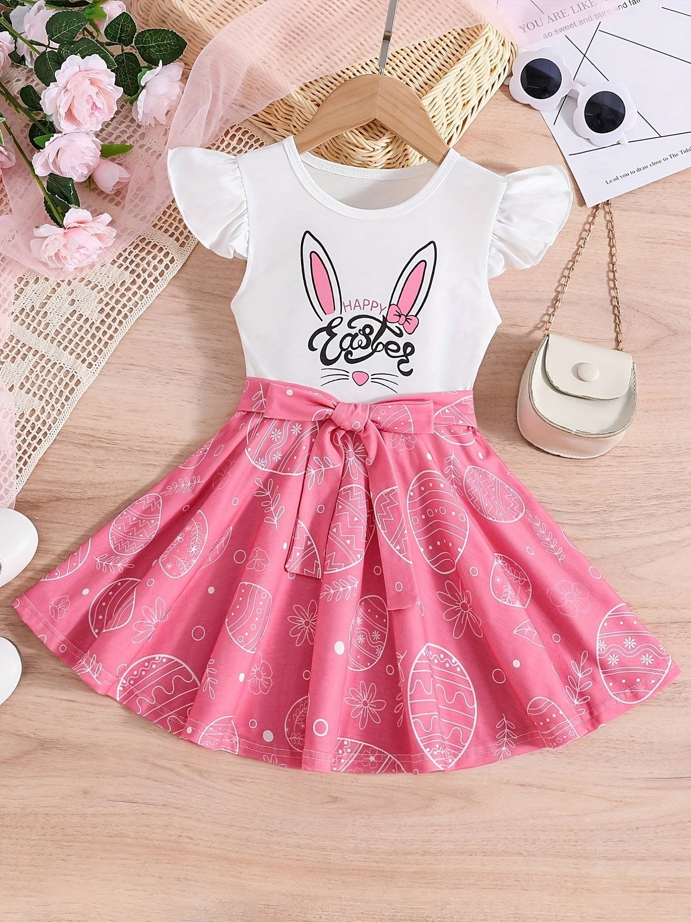 Girls' Cartoon Print Flying Sleeve Dress For Party Going Out
