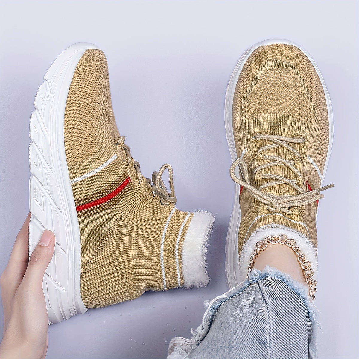 Women's Plush Inner Warm Sports Sneakers Winter Running Shoes