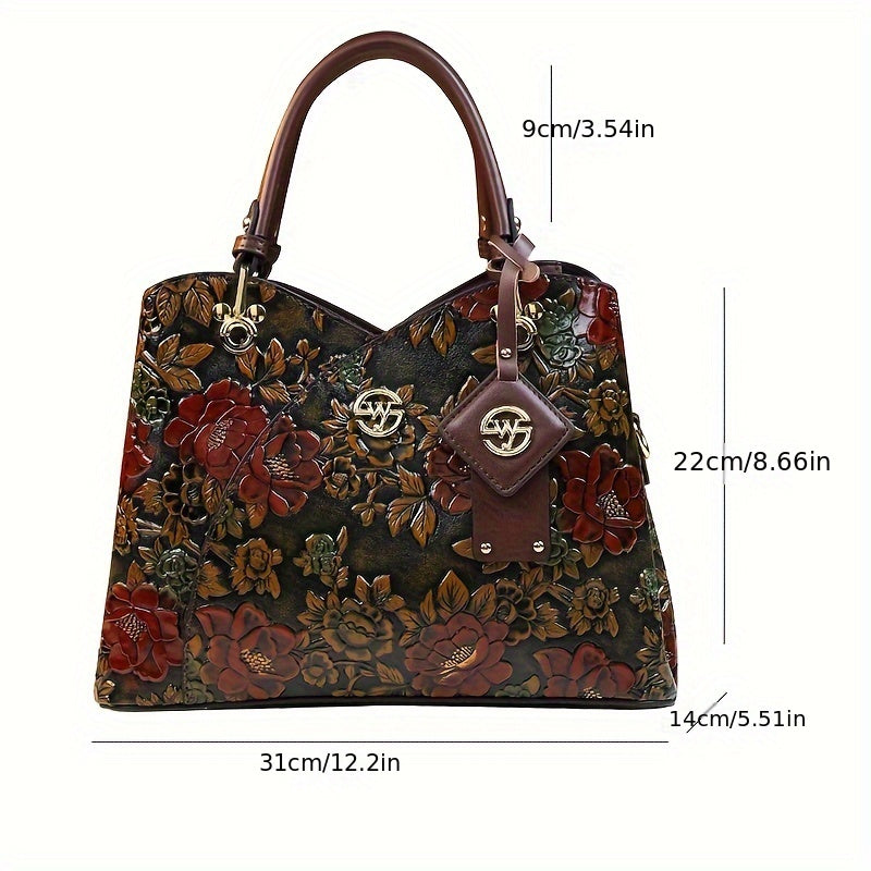 Vintage Floral Handbag Faux Leather Tote Crossbody