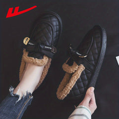 Women's Bowknot Decor Slippers Plush Lined Shoes