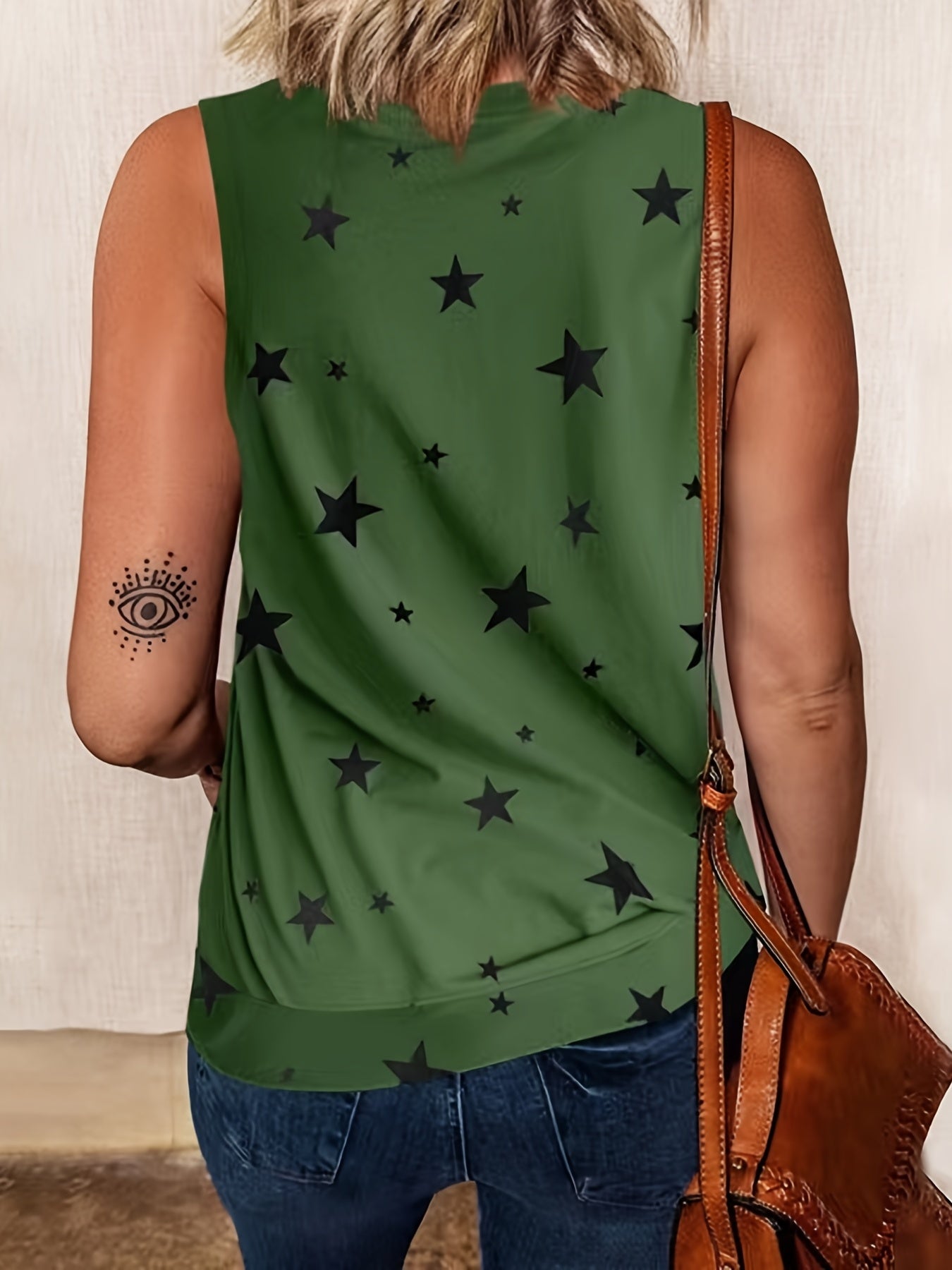  Star Print Round Neck Tank Top
