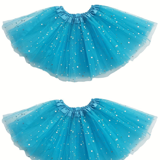 2pc Toddler Girls Sequin Stars Tutu Skirt for Birthday Party Ballet Dance