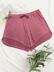  Solid Ribbed Knit Tie Front Shorts